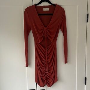 Rust Long Sleeve Ruched Dress